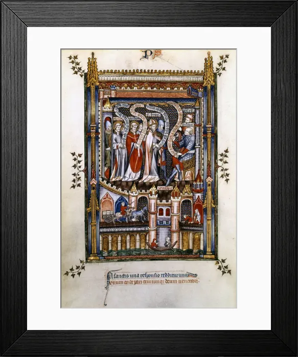 Framed Print : St Denis, St Rusticus and St Eleutherius before Sisinnius, 1317 Framed Print : St Denis, St Rusticus and St Eleutherius before Sisinnius, 1317