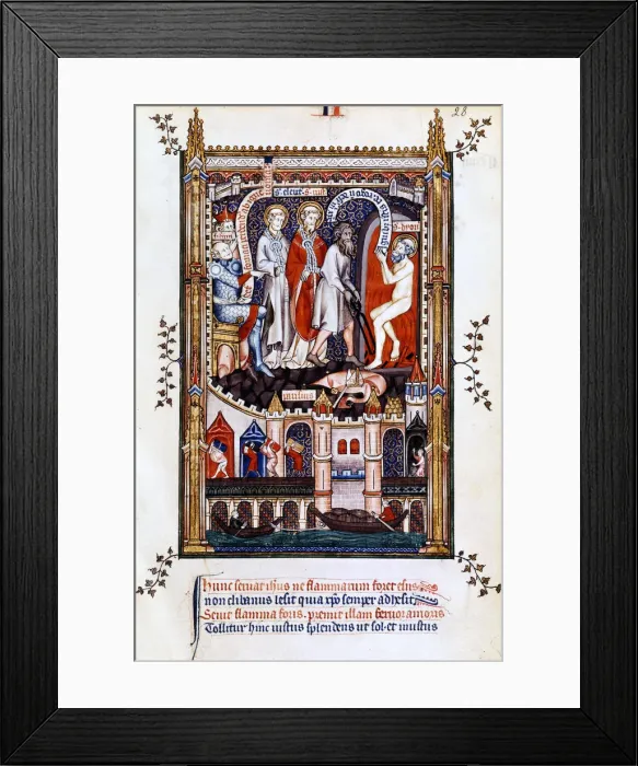 Framed Print : St Denis is thrown into the furnace, 1317