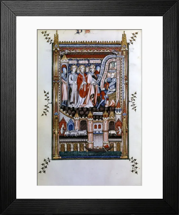 Framed Print : Sisinnius exhorts St Denis to renounce his faith, 1317 Framed Print : Sisinnius exhorts St Denis to renounce his faith, 1317