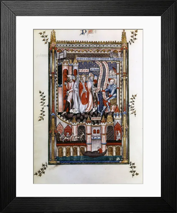Framed Print : St Denis in chains before Sisinnius, 1317 Framed Print : St Denis in chains before Sisinnius, 1317