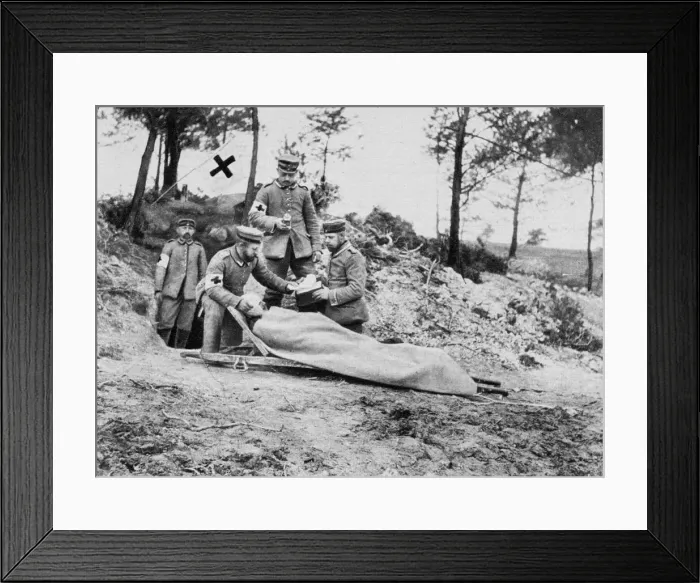 Framed Print : A wounded German soldier at a dressing station, World War I, 1915 Framed Print : A wounded German soldier at a dressing station, World War I, 1915