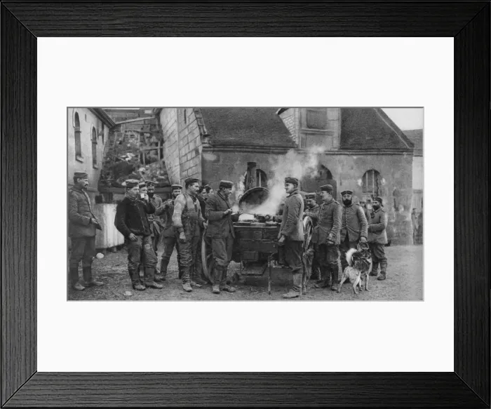 Framed Print : A German army field kitchen in a French village, World War I, 1915 Framed Print : A German army field kitchen in a French village, World War I, 1915