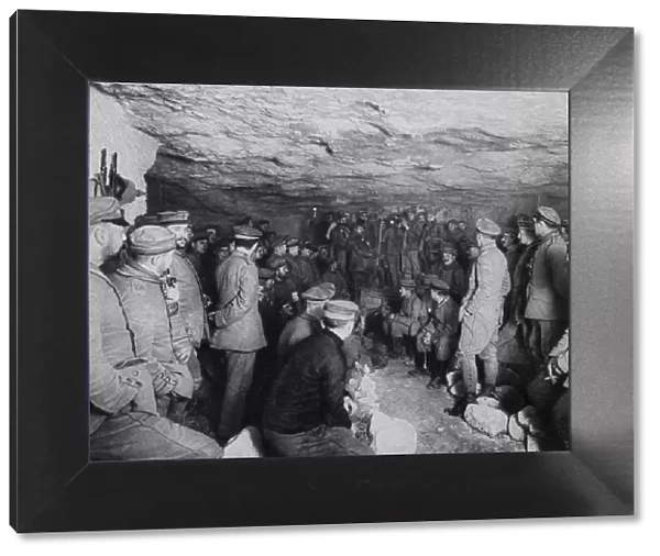 German soldiers at a concert in a cave, France, World War I, 1915