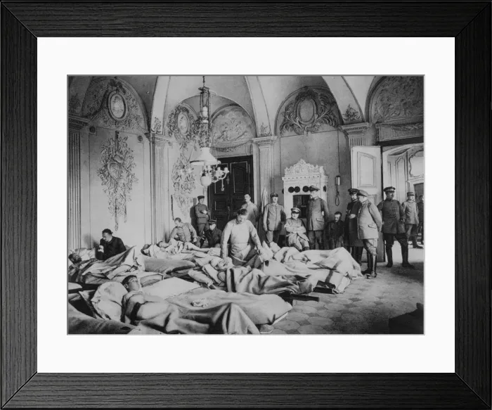 Framed Print : French and German wounded in a chateau in France, World War I, 1915 Framed Print : French and German wounded in a chateau in France, World War I, 1915