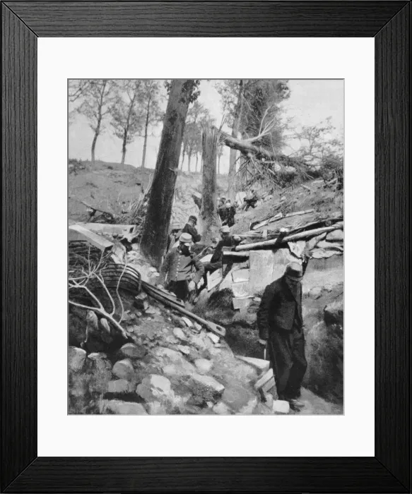 Framed Print : French soldiers going through a trench after a heavy German bombardment, World War I, 1915 Framed Print : French soldiers going through a trench after a heavy German bombardment, World War I, 1915