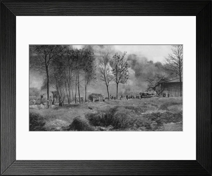 Framed Print : A farm on fire from German incendiary bombs, Artois, France, World War I, 1915 Framed Print : A farm on fire from German incendiary bombs, Artois, France, World War I, 1915