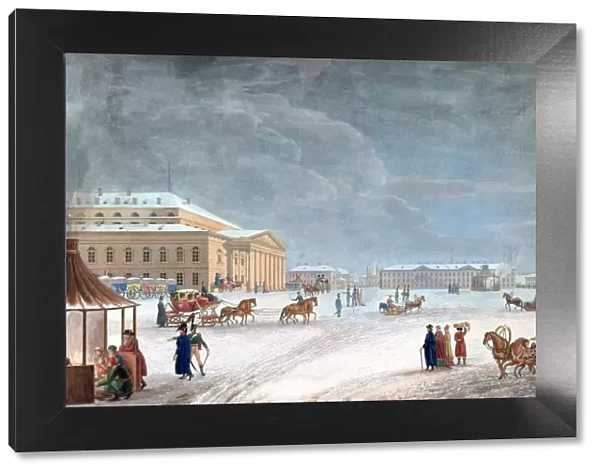 Square and the Grand Theatre at St Petersburg, 1817. Artist: John Clark