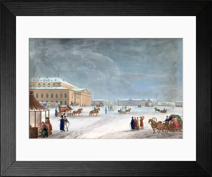 Framed Print : Square and the Grand Theatre at St Petersburg, 1817. Artist: John Clark Framed Print : Square and the Grand Theatre at St Petersburg, 1817. Artist: John Clark
