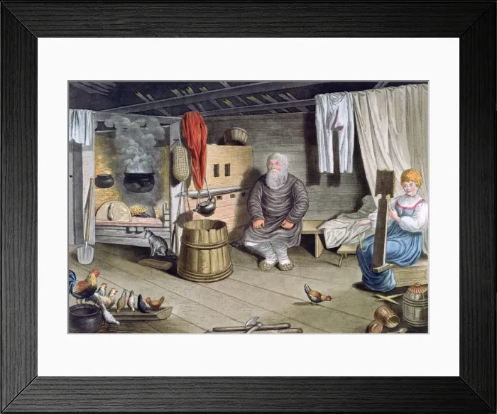 Framed Print : Peasant House, Russia, 1821. Artist: AC Houbigaot Framed Print : Peasant House, Russia, 1821. Artist: AC Houbigaot