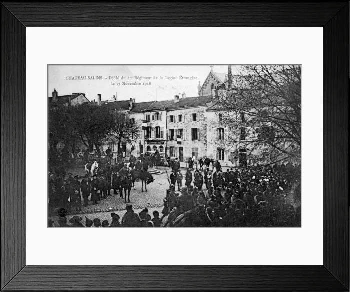 Framed Print : 1st Regiment of the French Foreign Legion, Chateau-Salins, Moselle, France, 17 November 1918. Artist: C Bergeret Framed Print : 1st Regiment of the French Foreign Legion, Chateau-Salins, Moselle, France, 17 November 1918. Artist: C Bergeret