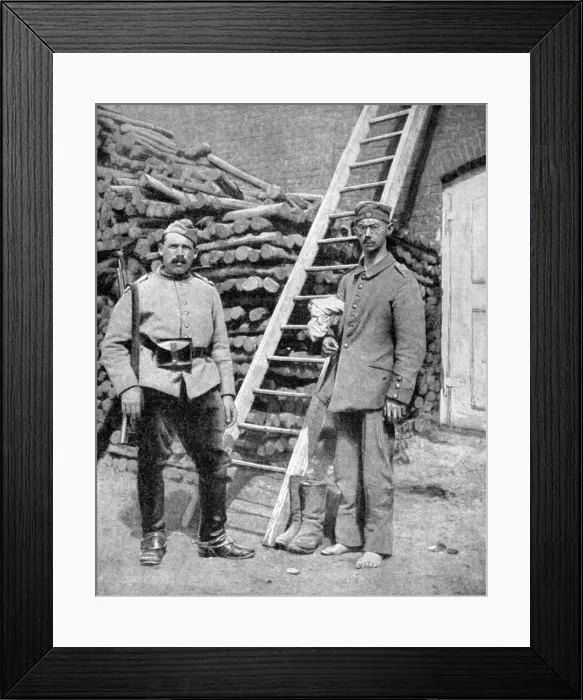 Framed Print : German prisoner of war and a guard, World War I, 1915 Framed Print : German prisoner of war and a guard, World War I, 1915