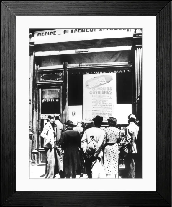 Framed Print : Citizens of Paris outside a German labour recruitment office, 1940-1944 Framed Print : Citizens of Paris outside a German labour recruitment office, 1940-1944
