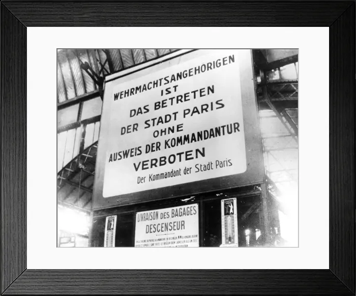 Framed Print : Notice in a railway station in German-occupied Paris, 17 July 1940 Framed Print : Notice in a railway station in German-occupied Paris, 17 July 1940