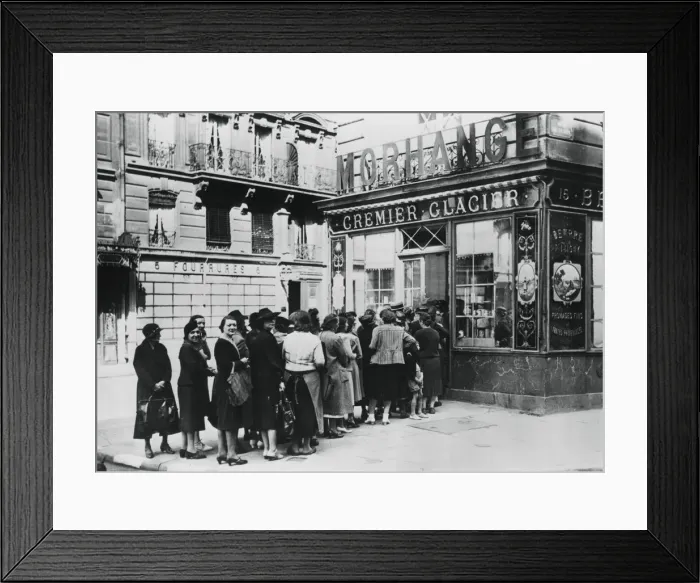Framed Print : Queue of women outside a dairy shop, German-occupied Paris, 28 June 1940 Framed Print : Queue of women outside a dairy shop, German-occupied Paris, 28 June 1940