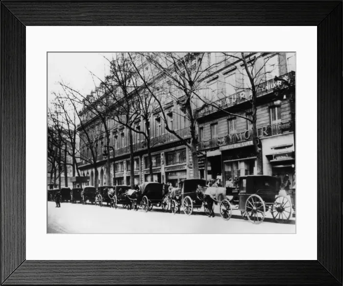 Framed Print : Horse-drawn cabs on a street during the German occupation, Paris, 1944 Framed Print : Horse-drawn cabs on a street during the German occupation, Paris, 1944