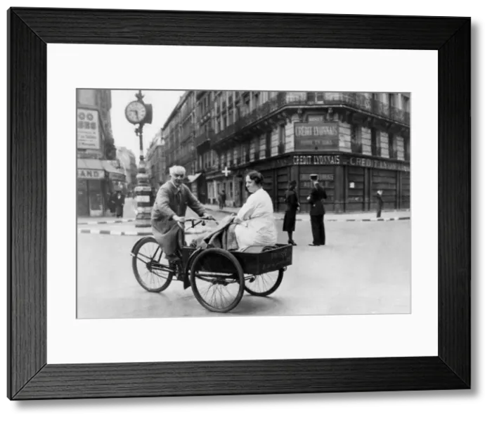 Framed Print : Improvised bicycle vehicle, German-occupied Paris, 1940-1944 Framed Print : Improvised bicycle vehicle, German-occupied Paris, 1940-1944