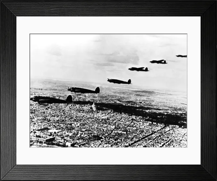 Framed Print : Squadron of German Heinkel He 111 bombers flying over occupied Paris, July 1940 Framed Print : Squadron of German Heinkel He 111 bombers flying over occupied Paris, July 1940