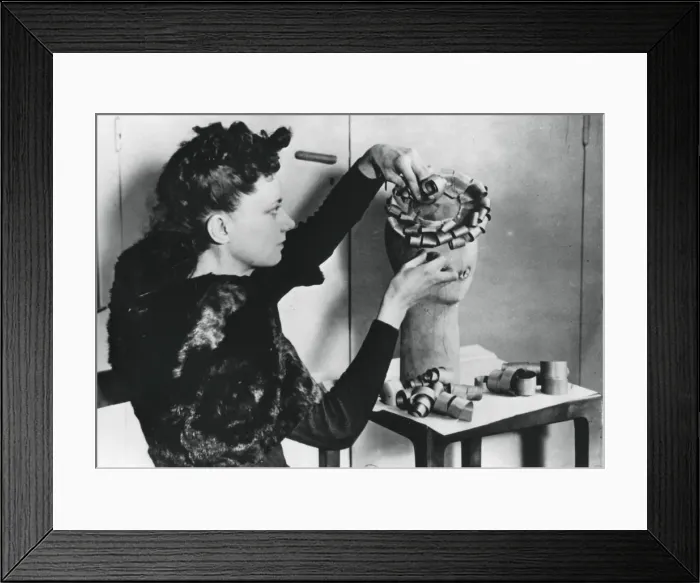 Framed Print : Woman making a hat from wood shavings, German-occupied France, April 1941 Framed Print : Woman making a hat from wood shavings, German-occupied France, April 1941