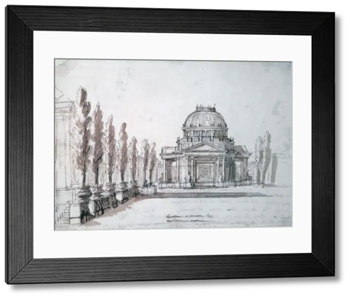 Framed Print : Temple of Apollo, for the opera Achille and Polyxene, c1687. Artist: Jean Berain Framed Print : Temple of Apollo, for the opera Achille and Polyxene, c1687. Artist: Jean Berain
