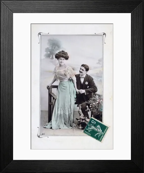 Framed Print : French romantic postcard, c1900 Framed Print : French romantic postcard, c1900