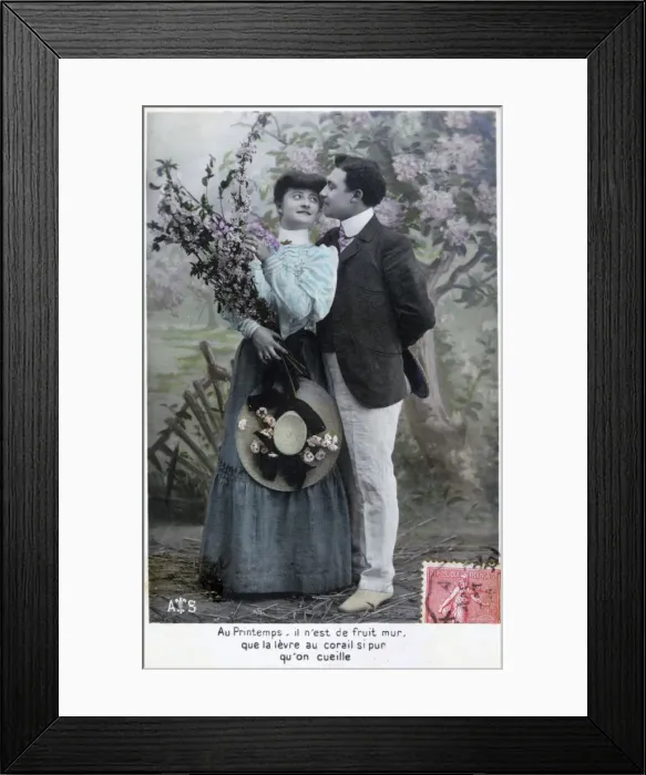 Framed Print : French romantic postcard, c1900 Framed Print : French romantic postcard, c1900