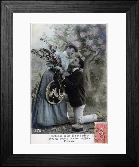 Framed Print : French romantic postcard, c1900 Framed Print : French romantic postcard, c1900
