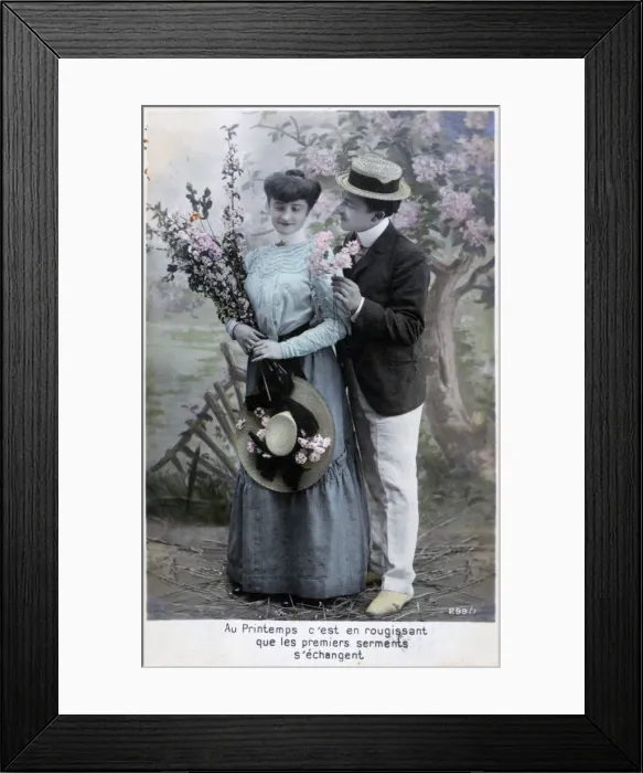 Framed Print : French romantic postcard, c1900 Framed Print : French romantic postcard, c1900