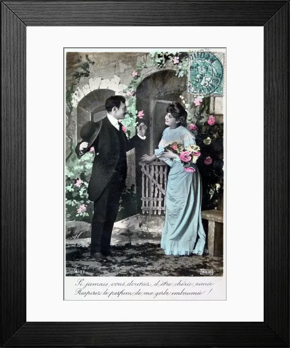 Framed Print : French romantic postcard, c1900 Framed Print : French romantic postcard, c1900