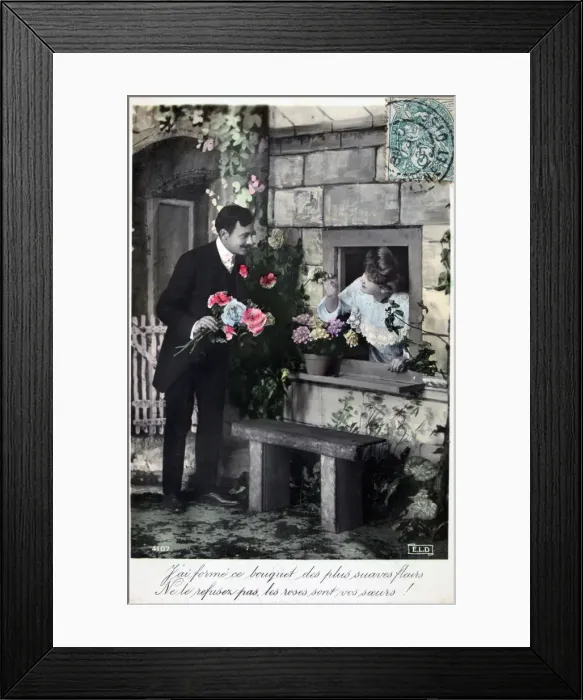 Framed Print : French romantic postcard, c1900 Framed Print : French romantic postcard, c1900