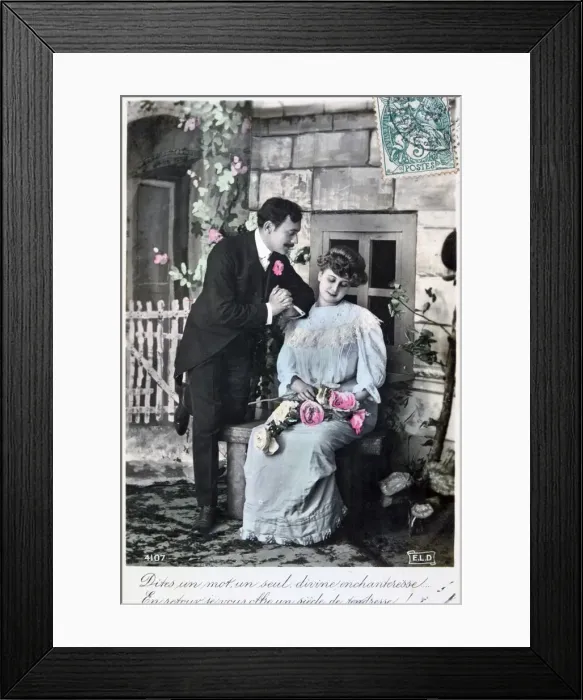 Framed Print : French romantic postcard, c1900 Framed Print : French romantic postcard, c1900