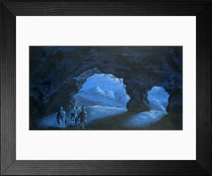 Framed Print : Three People in a Cave in the Mountains, 1825. Artist: George Sand Framed Print : Three People in a Cave in the Mountains, 1825. Artist: George Sand
