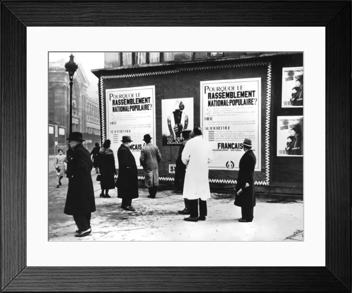Framed Print : Billboard dispaying Rassemblement Nationale Populaire posters, German-occupied Paris, February 1941 Framed Print : Billboard dispaying Rassemblement Nationale Populaire posters, German-occupied Paris, February 1941