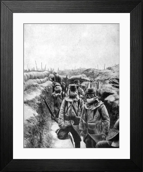 Framed Print : French soldiers in improvised gas masks, 1915 Framed Print : French soldiers in improvised gas masks, 1915