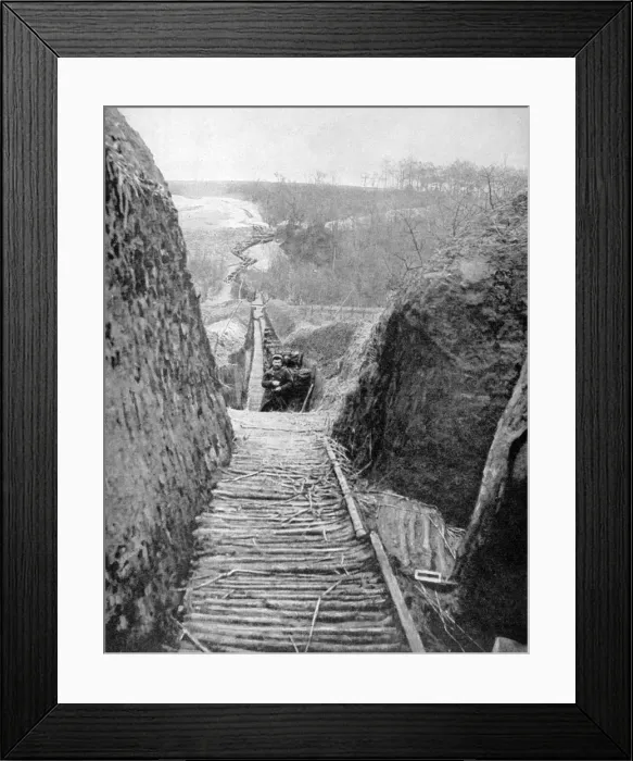 Framed Print : A communication trench and path towards the front, France, World War I, 1915 Framed Print : A communication trench and path towards the front, France, World War I, 1915