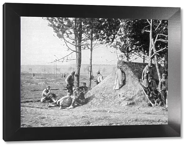 French soldiers at rest after combat, Champagne region, France, World War I, 1915