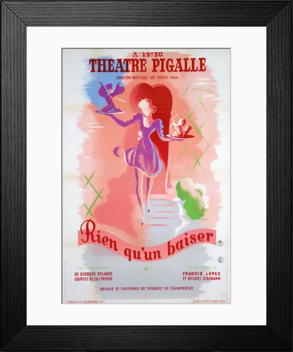 Framed Print : Poster for Just a Kiss, at the Theatre Pigalle, Paris, 20th century Framed Print : Poster for Just a Kiss, at the Theatre Pigalle, Paris, 20th century