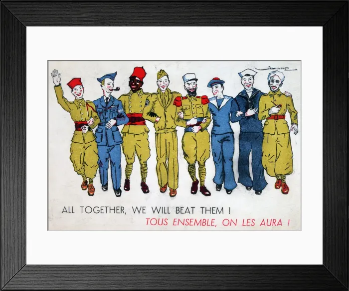 Framed Print : All Together, We Will Beat Them!, 2nd World War postcard, c1941-1944. Artist: Jean Loup