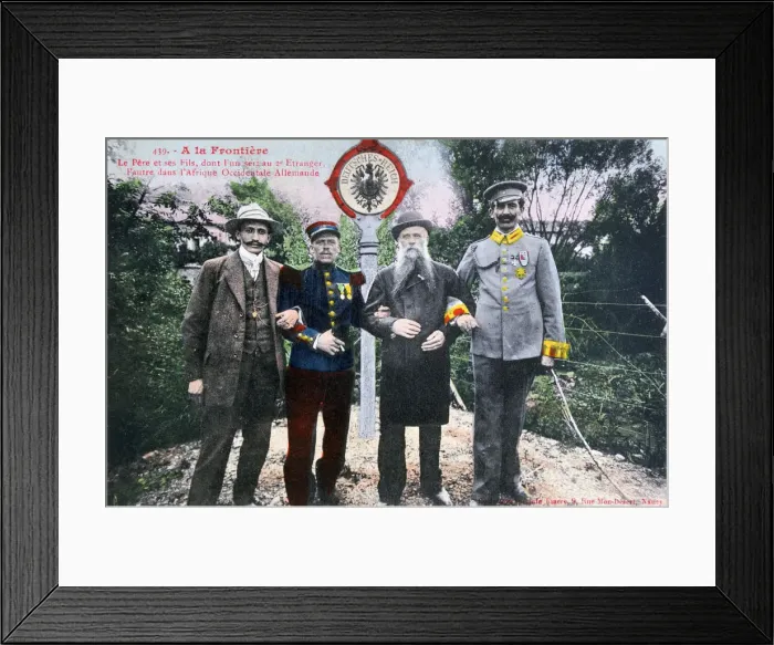 Framed Print : Father and his sons at the French / German border, 20th century Framed Print : Father and his sons at the French / German border, 20th century