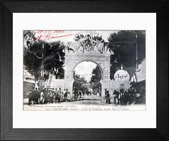 Framed Print : Arc de Triomphe facade, Sidi Bel Abbes, Algeria, 14 July 1906. Artist: Boumendil Framed Print : Arc de Triomphe facade, Sidi Bel Abbes, Algeria, 14 July 1906. Artist: Boumendil