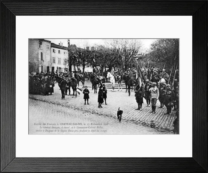 Framed Print : Entry of the French Foreign Legion into Chateau-Salins, Moselle, France, 17 November 1918. Artist: C Bergeret Framed Print : Entry of the French Foreign Legion into Chateau-Salins, Moselle, France, 17 November 1918. Artist: C Bergeret