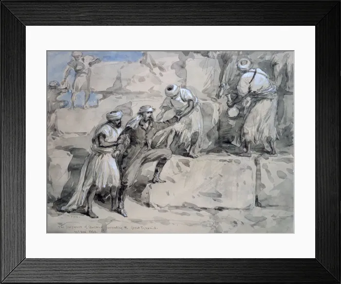 Framed Print : The Emperor of Austria Ascending the Great Pyramid, Egypt, 1869. Artist: William Simpson Framed Print : The Emperor of Austria Ascending the Great Pyramid, Egypt, 1869. Artist: William Simpson