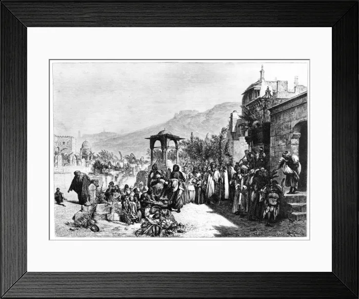 Framed Print : Distribution of Dates in a Cemetery in Cairo, 1881. Artist: Wilhelm Gentz Framed Print : Distribution of Dates in a Cemetery in Cairo, 1881. Artist: Wilhelm Gentz