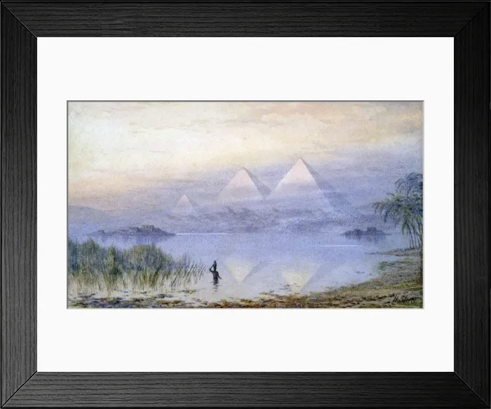 Framed Print : The Pyramids During the Nile Flood, Egypt, 1888. Artist: Henry Noel Shore Framed Print : The Pyramids During the Nile Flood, Egypt, 1888. Artist: Henry Noel Shore