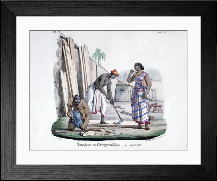 Framed Print : Carpenters, 1828. Artist: Marlet et Cie Framed Print : Carpenters, 1828. Artist: Marlet et Cie