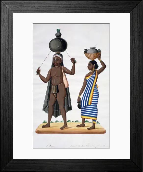 Framed Print : Shepherd and his wife carrying milk, India, 1834 Framed Print : Shepherd and his wife carrying milk, India, 1834