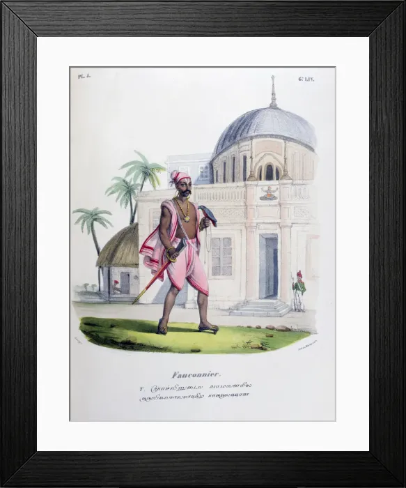 Framed Print : Falconer, 1828. Artist: Marlet et Cie Framed Print : Falconer, 1828. Artist: Marlet et Cie