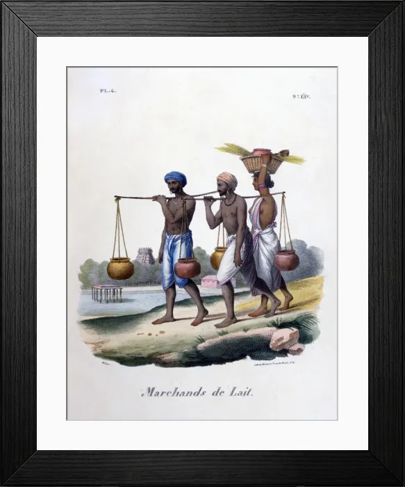 Framed Print : Milk Merchants, 1828. Artist: Marlet et Cie Framed Print : Milk Merchants, 1828. Artist: Marlet et Cie
