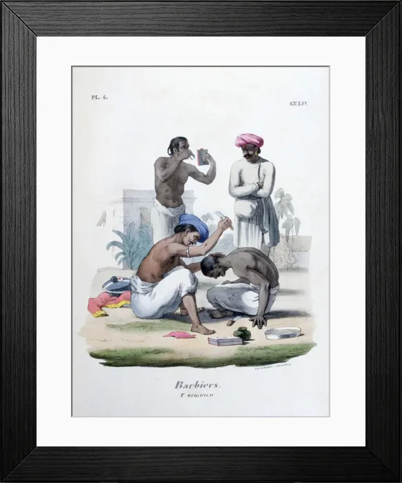 Framed Print : Barbers, 1828. Artist: Marlet et Cie Framed Print : Barbers, 1828. Artist: Marlet et Cie