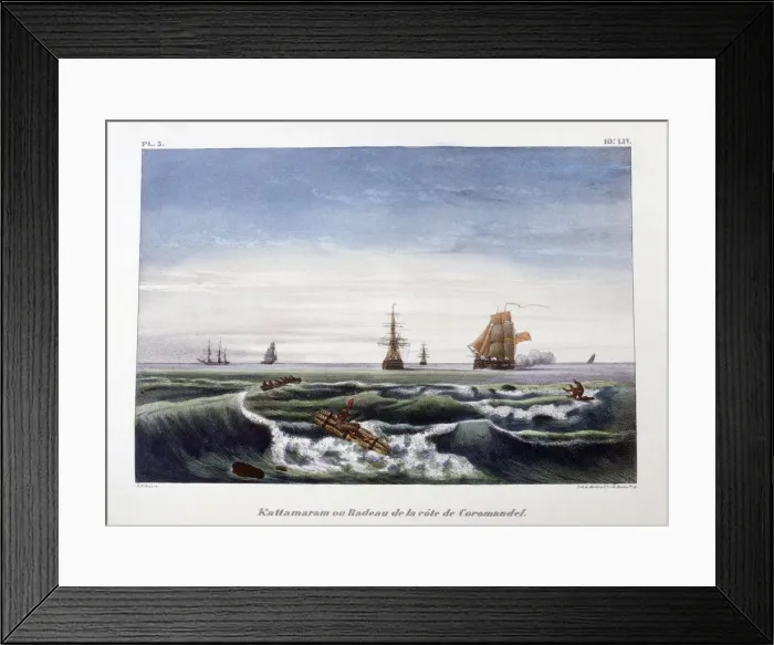 Framed Print : A Raft off the Coast of Coromandel, India, 1828. Artist: Marlet et Cie Framed Print : A Raft off the Coast of Coromandel, India, 1828. Artist: Marlet et Cie