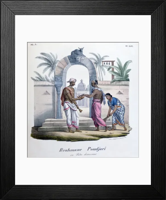 Framed Print : Outside a temple, India, 1828. Artist: Marlet et Cie Framed Print : Outside a temple, India, 1828. Artist: Marlet et Cie